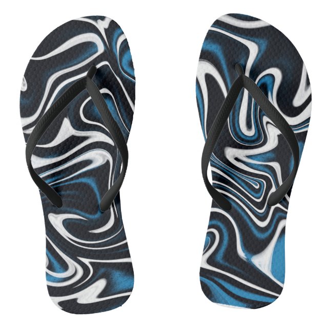 Blue, Black and White Swirls  Flip Flops (Footbed)