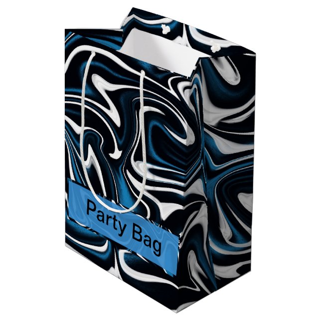 Blue, Black and White Swirls Medium Gift Bag (Back Angled)