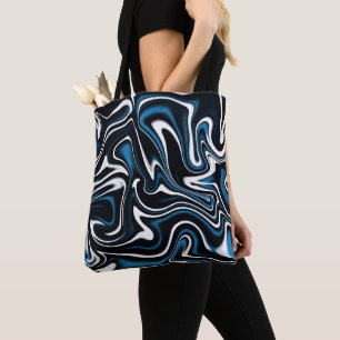 Blue, Black and White Swirls Tote Bag