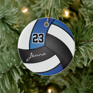 Blue, Black and White  Volleyball Ceramic Tree Decoration