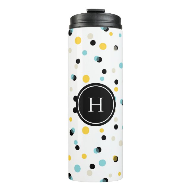 Blue Black and Yellow Confetti  Pattern Monogram Thermal Tumbler (Front)