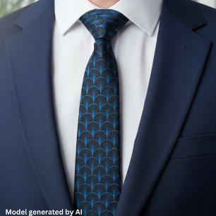 Blue Black Art Deco Pattern Tie