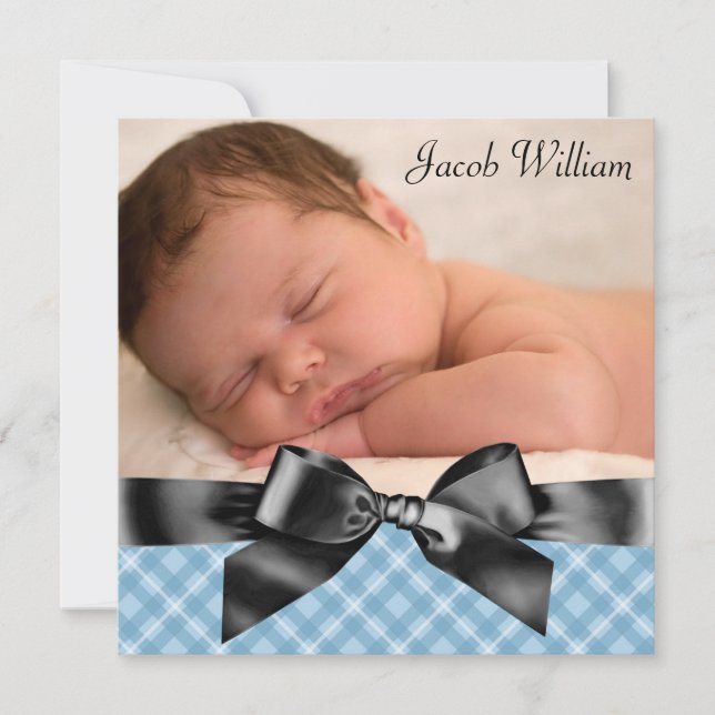 Blue Black Baby Boy Photo Birth Announcement (Front)