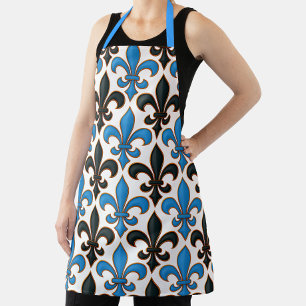 Blue Black Baroque Fleur-de-lis Pattern Design  Apron