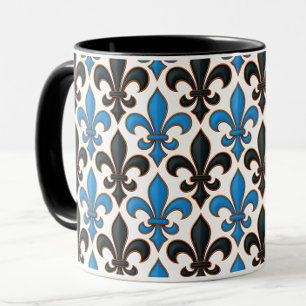 Blue Black Baroque Fleur-de-lis Pattern Design Mug