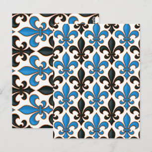 Blue Black Baroque Fleur-de-lis Pattern Design Postcard