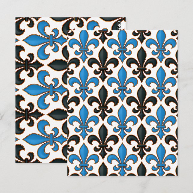 Blue Black Baroque Fleur-de-lis Pattern Design  Postcard (Front/Back)