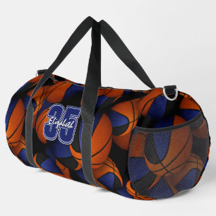 Blue black basketball team colours player name duffle bag