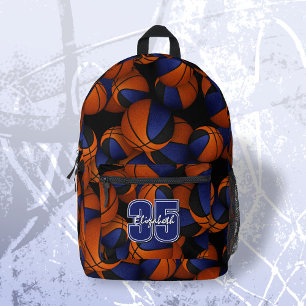 Blue black basketball team colours player name  printed backpack