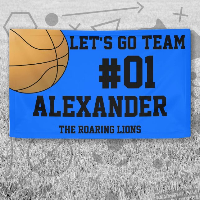 Blue Black Basketball Team Spirit Banner (Blue and Black Baseball Let's Go Team Banner. Celebrate your high school or college athlete.)