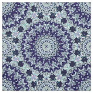 Blue Black Boho Mandala Pattern Fabric