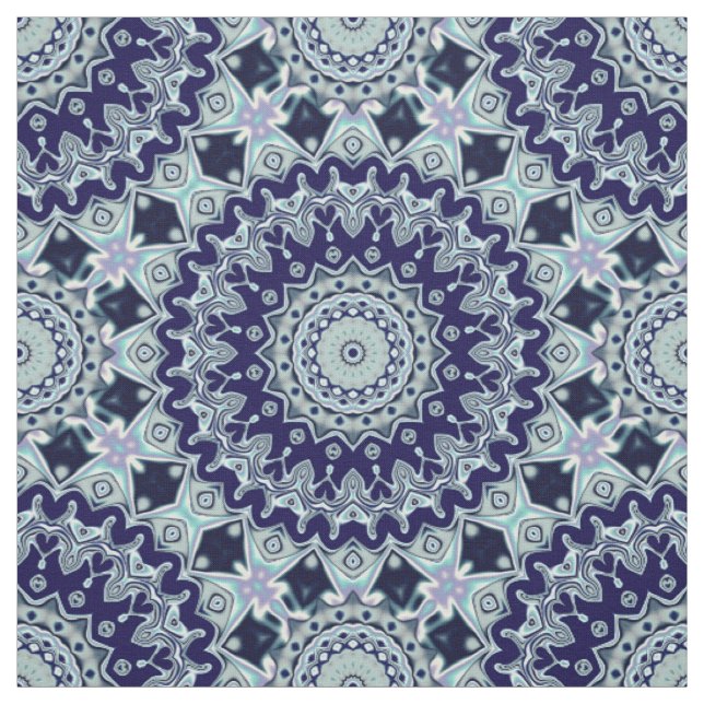 Blue Black Boho Mandala Pattern Fabric (Swatch)