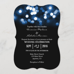 Blue Black Bokeh Glitter Lights Wedding Invites