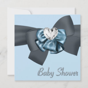 Blue Black Bow Elegant Baby Shower Invitation
