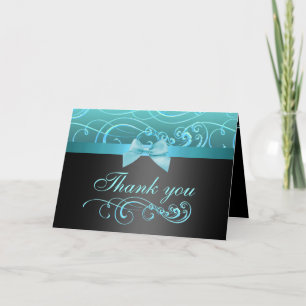 Blue/Black Bow & Swirl Thank You Card