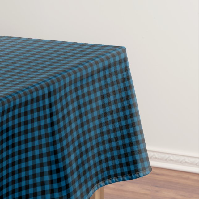 Blue Black Buffalo Lumberjack Check Plaid Pattern Tablecloth (In Situ)
