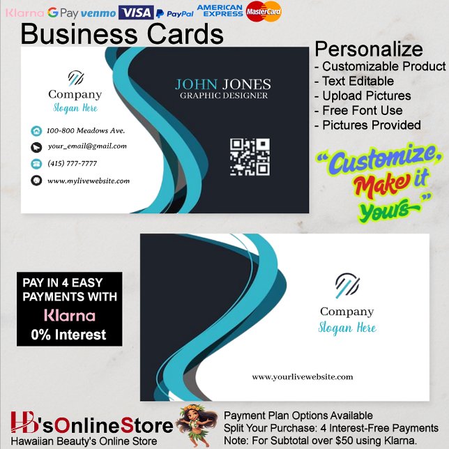 Blue & Black Business Cards 4 Pack of 100 (Blue & Black Business Cards 4 Pack of 100)