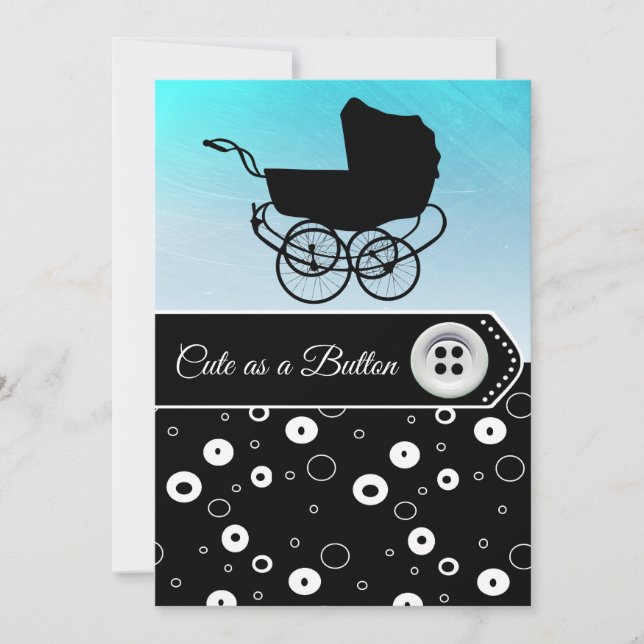 Blue & Black Button Boy Baby Shower Invitations (Front)