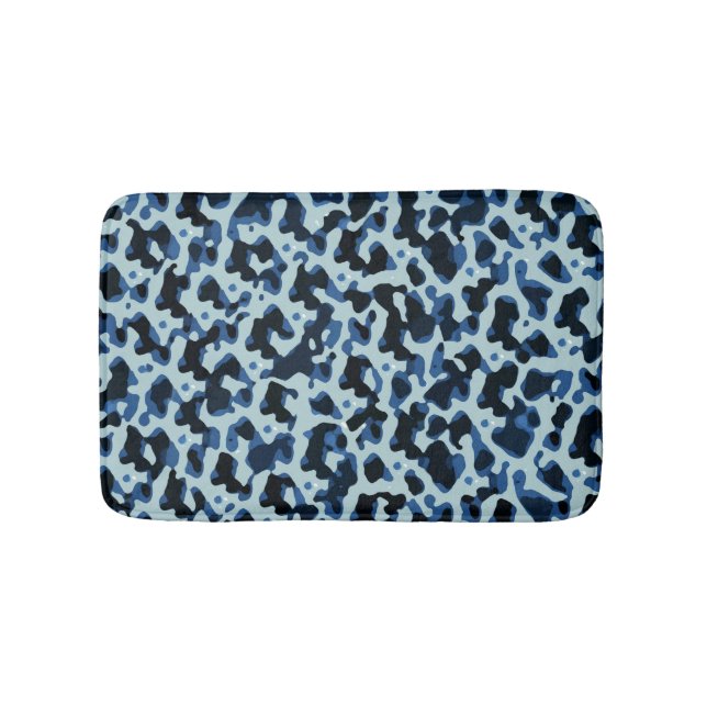 Blue Black Camo Abstract Pattern Bath Mat (Front)