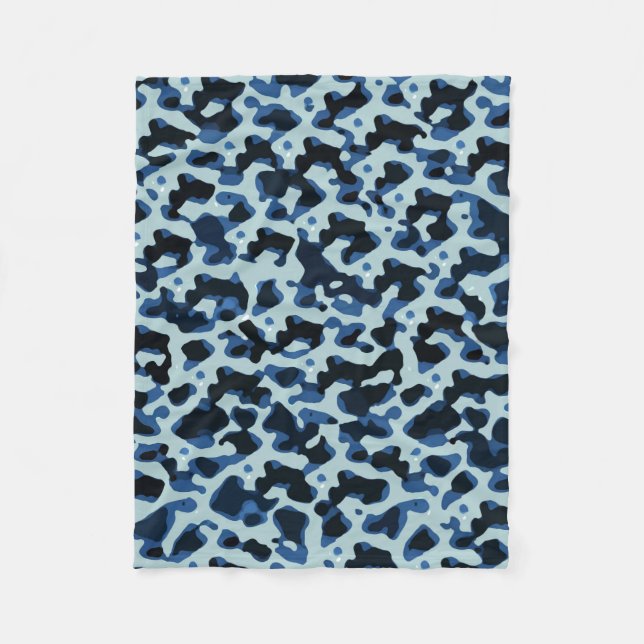 Blue Black Camo Abstract Pattern Fleece Blanket (Front)