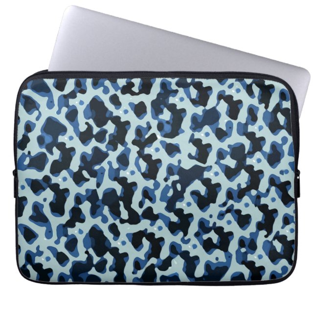 Blue Black Camo Abstract Pattern Laptop Sleeve (Front)