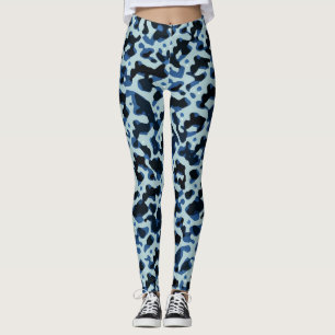 Blue Black Camo Abstract Pattern Leggings