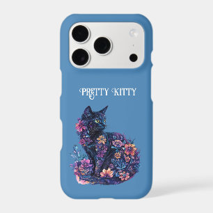 Blue Black Cat Flowers Pretty Kitty