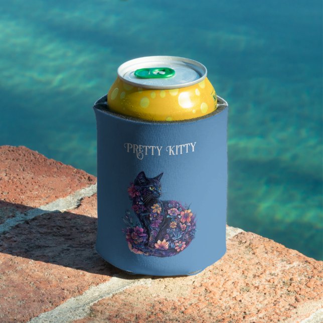 Blue Black Cat Flowers Pretty Kitty Can Cooler (In Situ Pool)
