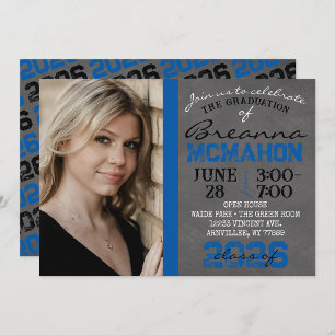 Blue & Black Chalkboard Graduation Invitation