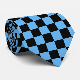 Blue black check tiled pattern tie