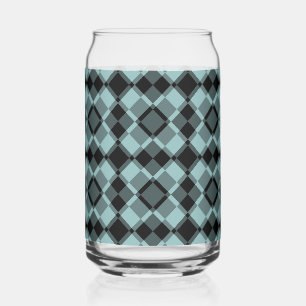 Blue Black Chequered Argyle Pattern Can Glass