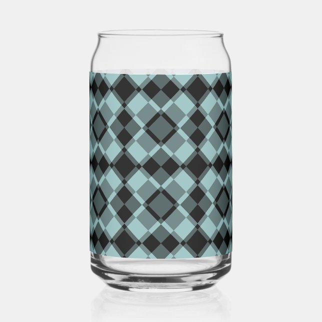 Blue Black Chequered Argyle Pattern Can Glass (Front)