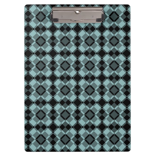 Blue Black Chequered Argyle Pattern Clipboard (Front)