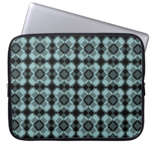 Blue Black Chequered Argyle Pattern Laptop Sleeve