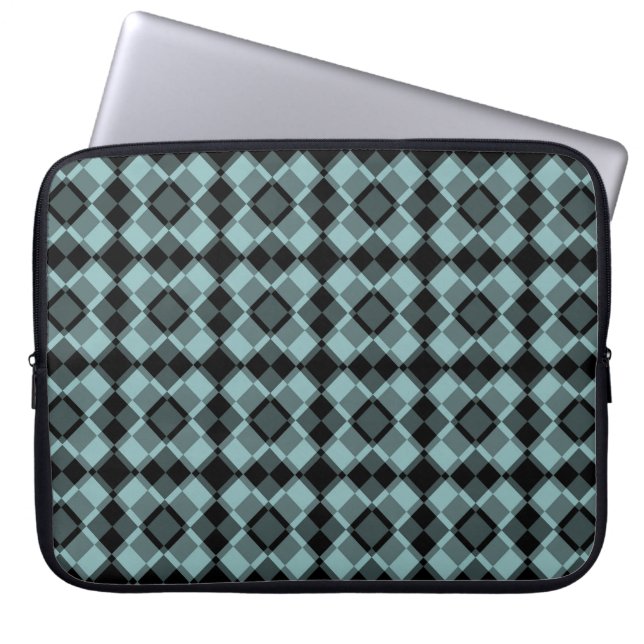 Blue Black Chequered Argyle Pattern Laptop Sleeve (Front)