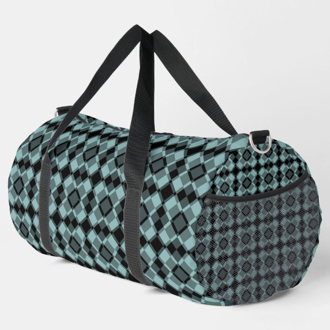 Blue Black Chequered Argyle Pattern Large Duffle Bag (Right Corner)