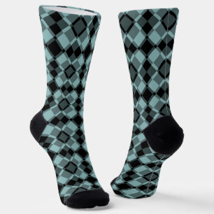 Blue Black Chequered Argyle Pattern Socks
