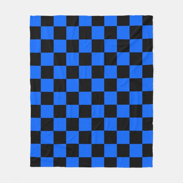 Blue Black Chequered Check Pattern Fleece Blanket (Front)