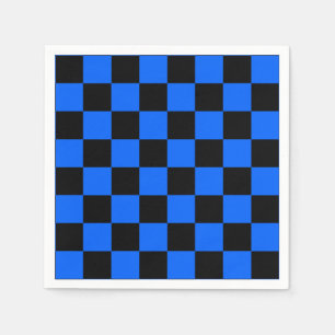 Blue Black Chequered Check Pattern Napkin