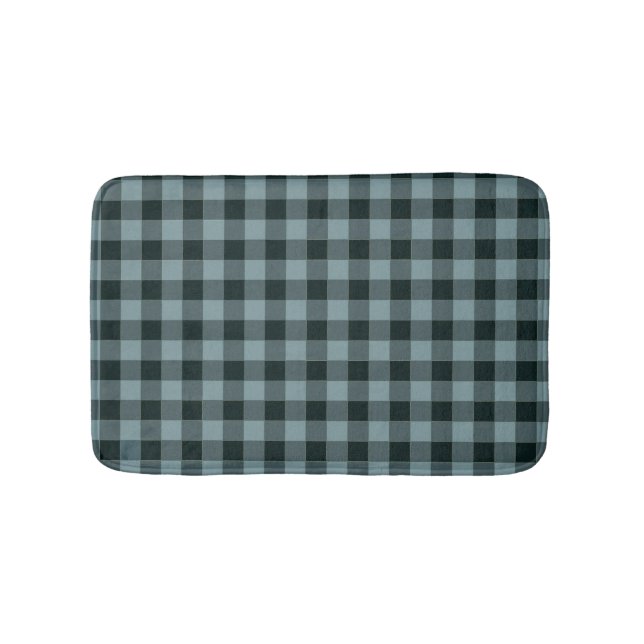 Blue Black Chequered Gingham Pattern Bath Mat (Front)