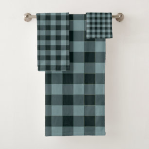 Blue Black Chequered Gingham Pattern Bath Towel Set