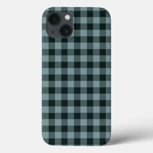 Blue Black Chequered Gingham Pattern iPhone 13 Case