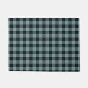 Blue Black Chequered Gingham Pattern Doormat