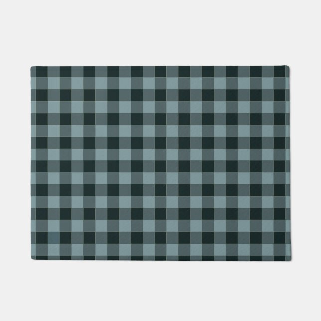 Blue Black Chequered Gingham Pattern Doormat (Front)