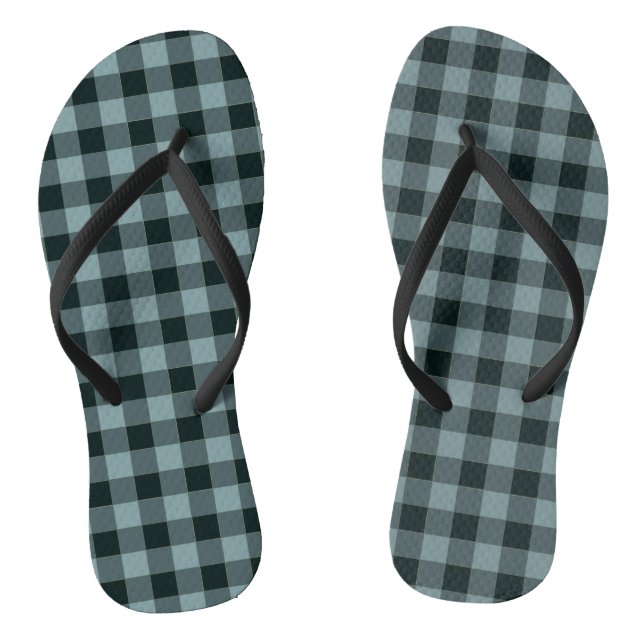 Blue Black Chequered Gingham Pattern Flip Flops (Footbed)