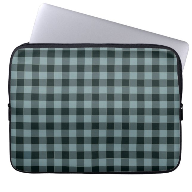 Blue Black Chequered Gingham Pattern Laptop Sleeve (Front)