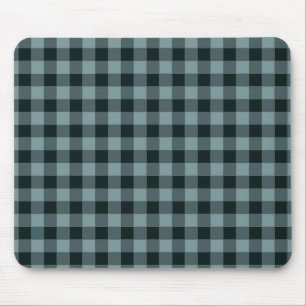 Blue Black Chequered Gingham Pattern Mouse Mat