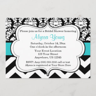 Blue Black Chevron Damask Invitation