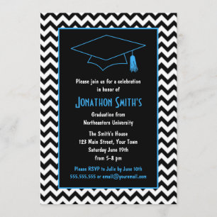 Blue & Black Chevron Graduation Party Invitation