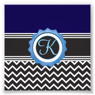 Blue Black Chevron Monogram Photo Print